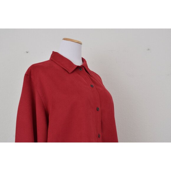 Vintage 90s Red Velvety Soft Polyester Shacket | size 12 - Picture 6 of 9